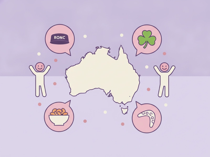 Abstract map and speech bubbles representing varied sources of Australian English