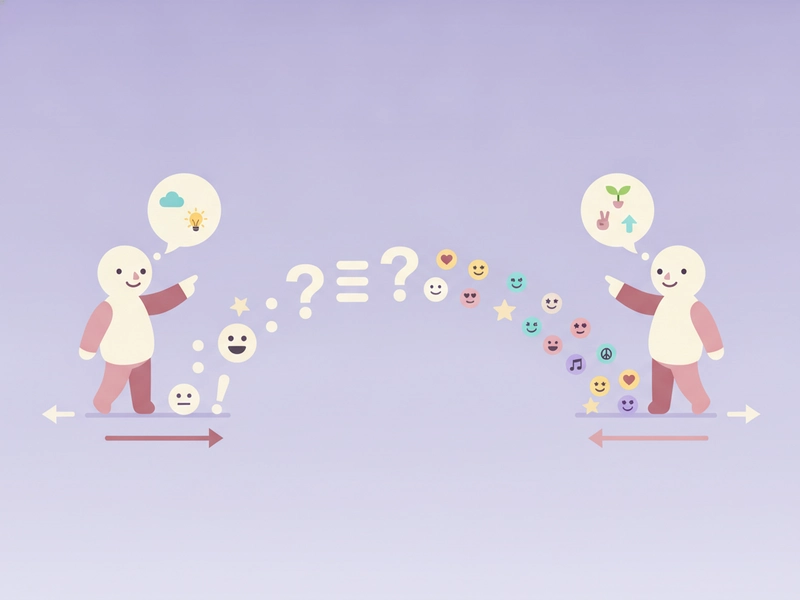 Learners comparing emoji choices with words and grammar notes