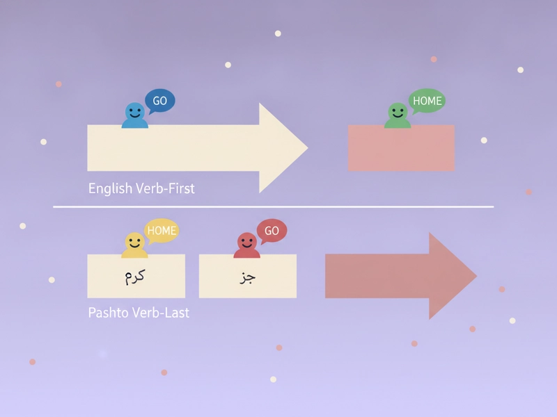 English and Pashto sentence blocks arranged in different word orders