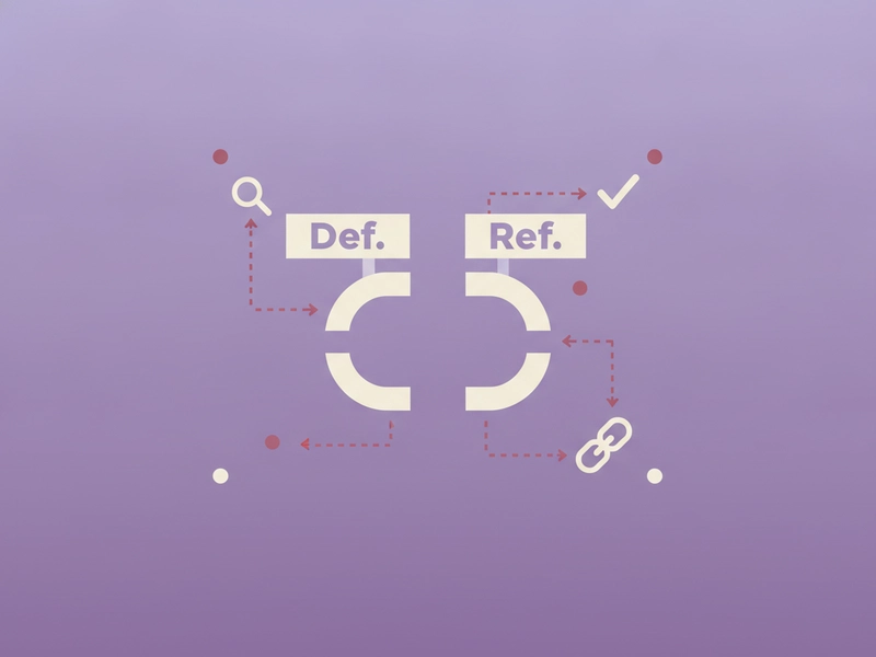 Defined terms and cross-references connecting parts of a legal document