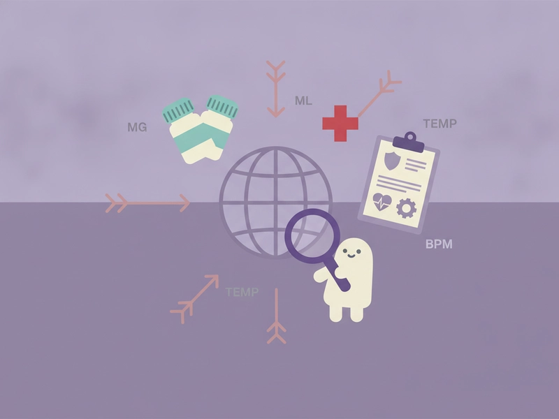 Different health systems using varied terms, units, and abbreviations